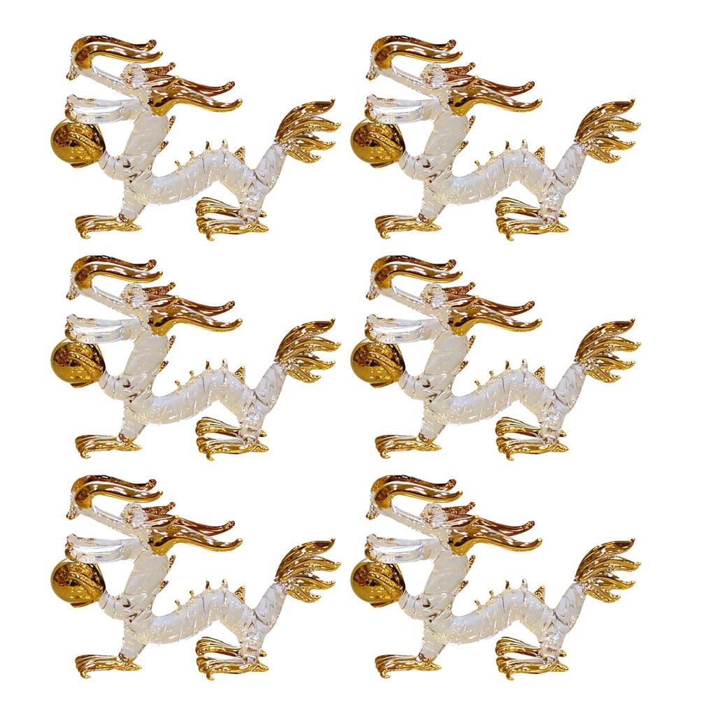 Fourcart Handmade Glass Emperor Dragon with Gold Orb, Small, Set of 6