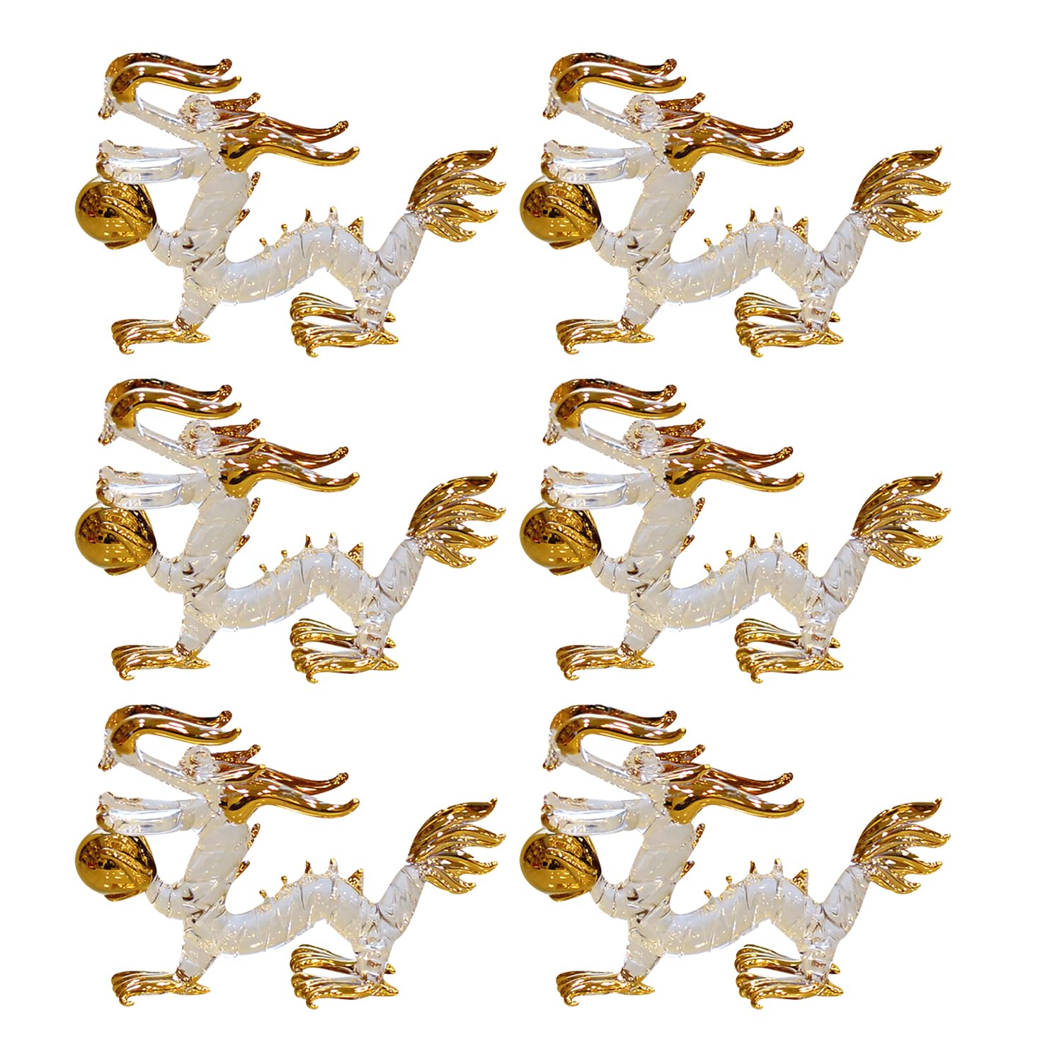 

Fourcart Изделие из стекла ручной работы Императорский дракон с золотой сферой, Маленький, Набор из 6 штук