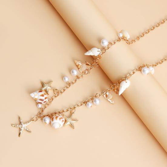 Bohemia Style Beach Waist Chain Imitation Pearl Starfish Conch Charm Vacation Body Chain Belly Chain Jewelry Gift