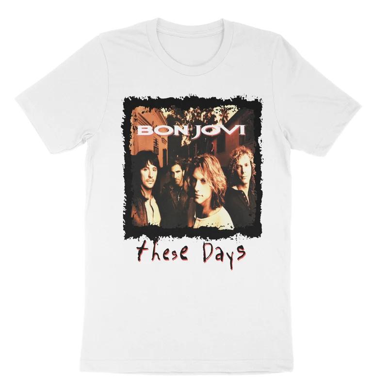 Zespół Rockowy Bon Jovi Bawełniany Graficzny T-shirt z Okładką Albumu Unisex Damskie Koszulki Unisex 2026 Nowa Letnia Wiosenna Moda Hiphopowa Y2k Koszulka