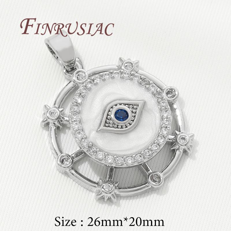 Accessoires de Collier DIY Plaqué Or Véritable 18K Pendentifs Œil Maléfique en Zircon Bleu Breloques Pour Fournitures de Fabrication de Bijoux Pendentif Fleurs