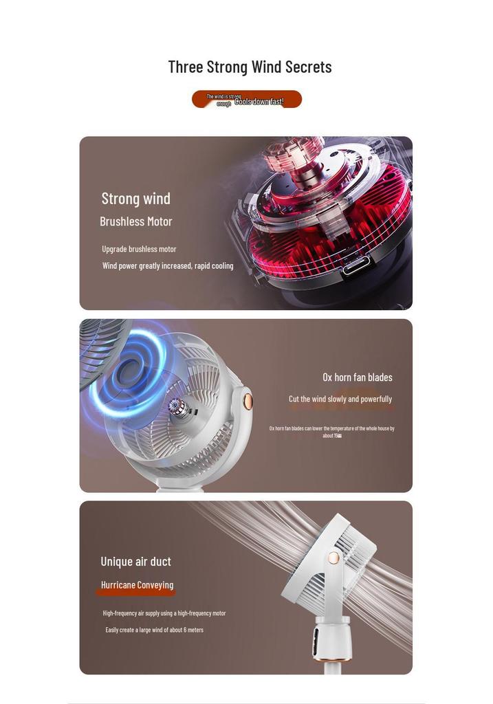 2026 USB Rechargeable Oscillating Floor Fan with LED for Indoor/Outdoor Use