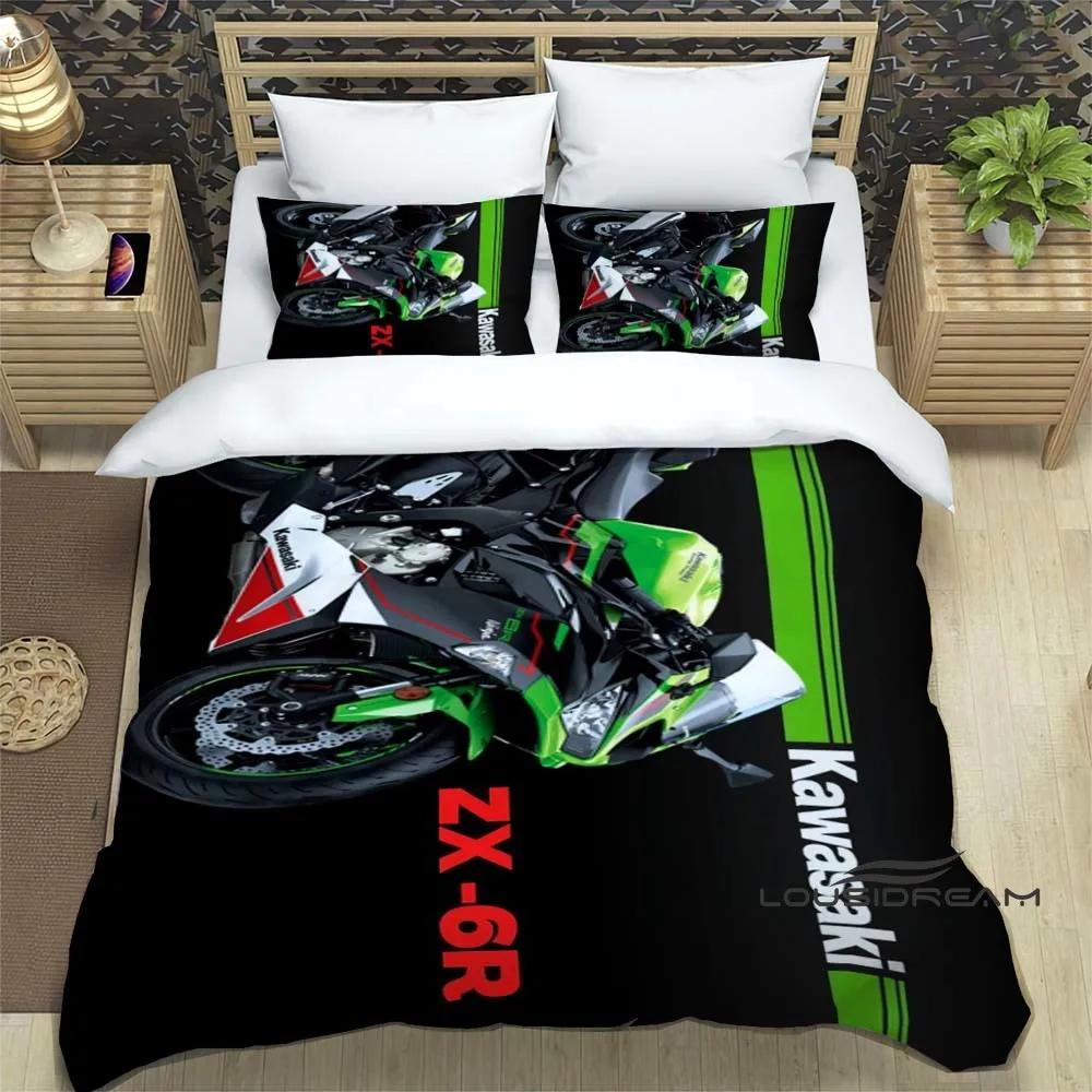 3D Retro Druck K-Kawasaki Motorrad Logo Bettwäscheset Elegantes Bettwäscheset Bettbezug Bettquiltbezug Luxus Geburtstagsgeschenk