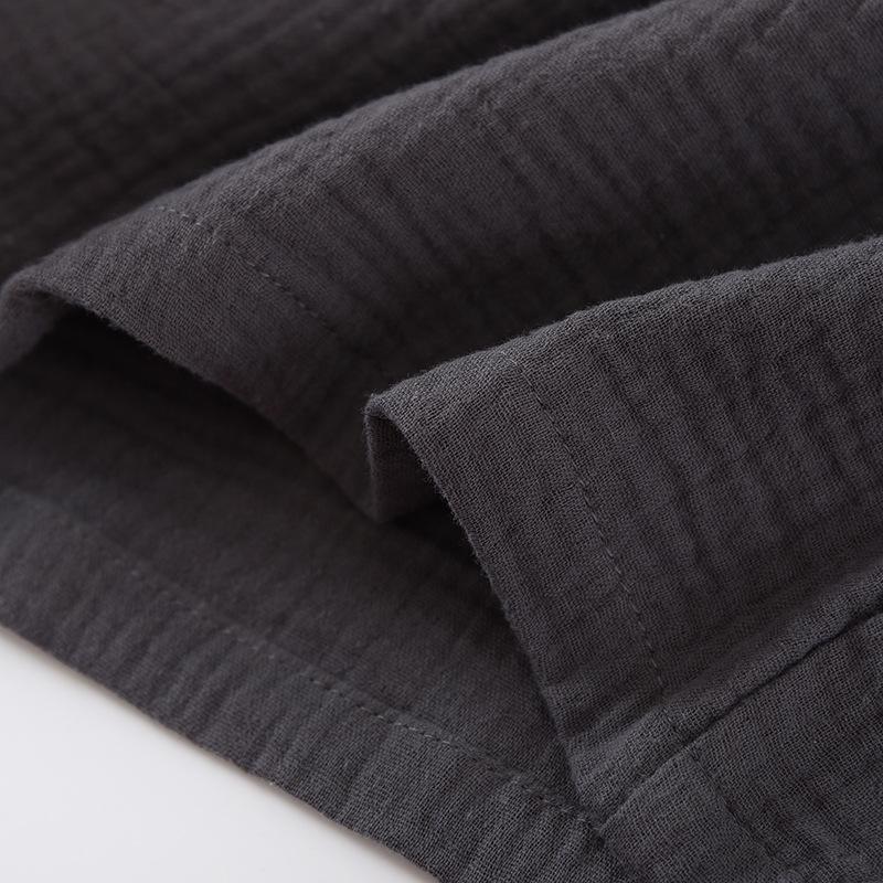 Męski Lekki Bawełniany Piżamowy Zestaw z Gniecionej Bawełny – Krótki Rękaw, Podwójna Warstwa, Do Noszenia w Domu i na Zewnątrz