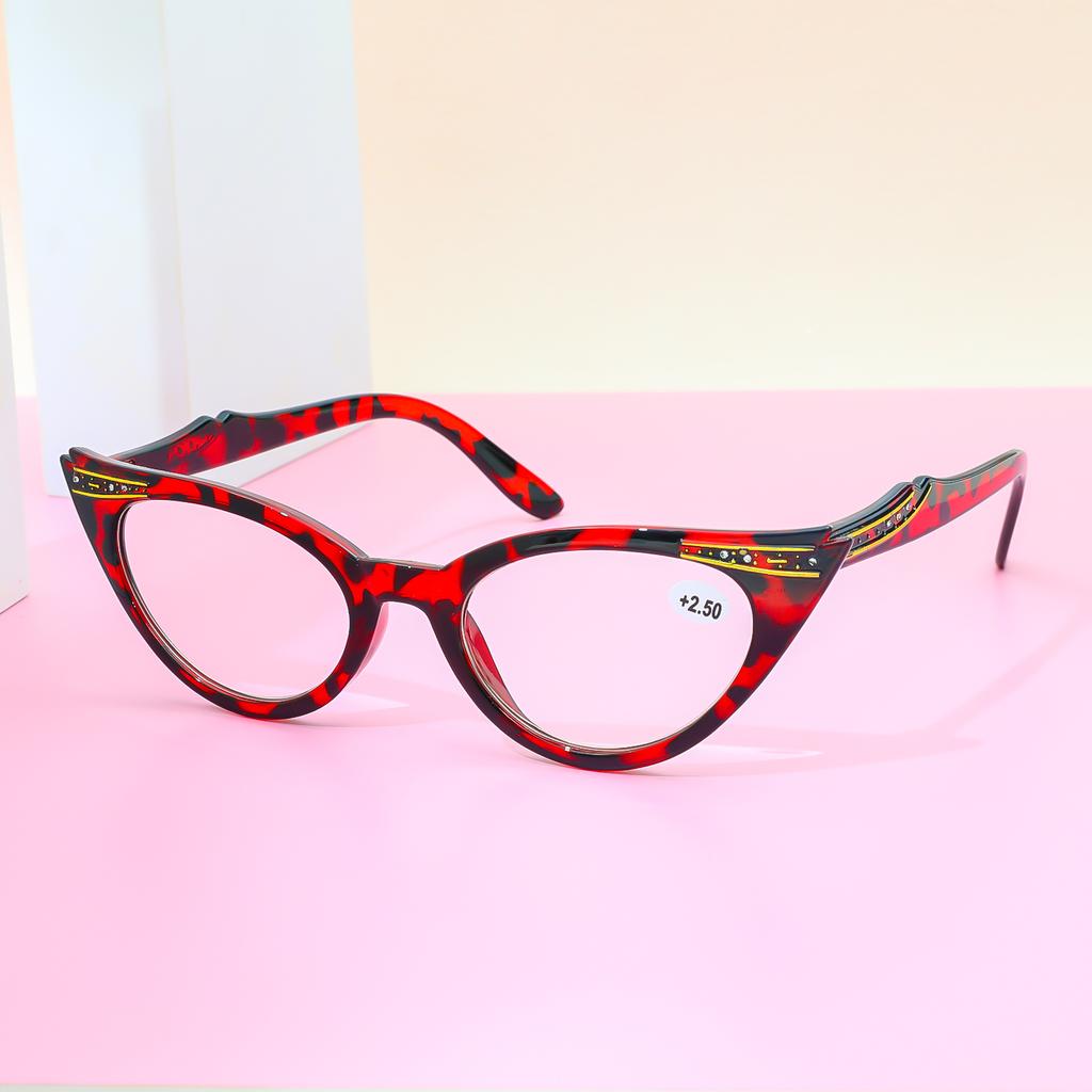 Modische Lesebrille für Damen im Cat-Eye-Stil, Maurerrahmen, luxuriöses Design, schädliches Licht blockierendes Computerglas