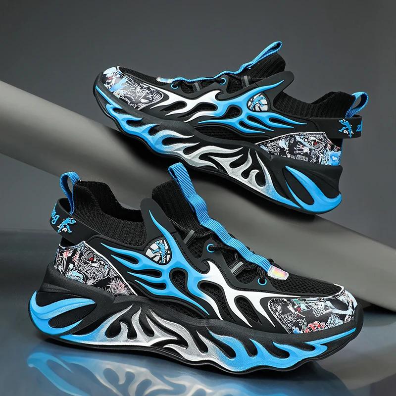 2024 New Men's Shoes Sneakers Camouflage Flying Weaving Bonfire Leisure Running Sneakers