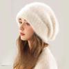 Fluffy Angora Hat Rabbit Fur Warm Winter Hat For Womans Cashmere Wool Soft Beanies Knitted Hat Outdoor Ski Female