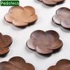 Pedoleco Untersetzer aus Holz, 3-teiliges Set, Pflaumenblütenform, 9,59,51cm, Schwarznuss, Handgefertigt, Stilvolle Teeuntersetzer, Dessertteller, Dick, Wasserdicht,
