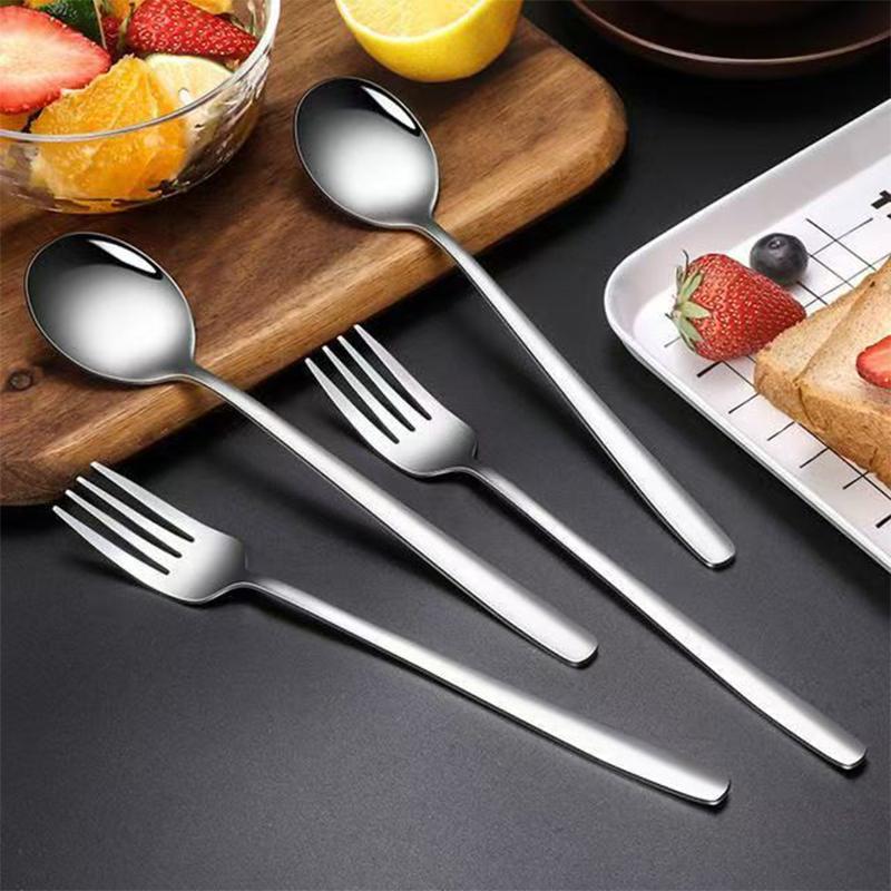4 Pcs Long Handle Cutlery Set 304 Stainless Steel Spoons Forks Set Spoons Dessert Forks Set for Hotel Home Bar Coffee Christmas