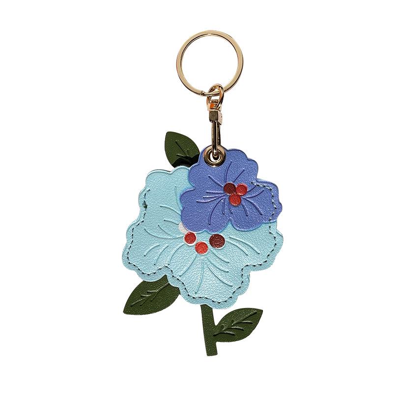 Peach Blossom Leather Keychain: Access Card Holder, Locator Cover, Gift Pendant