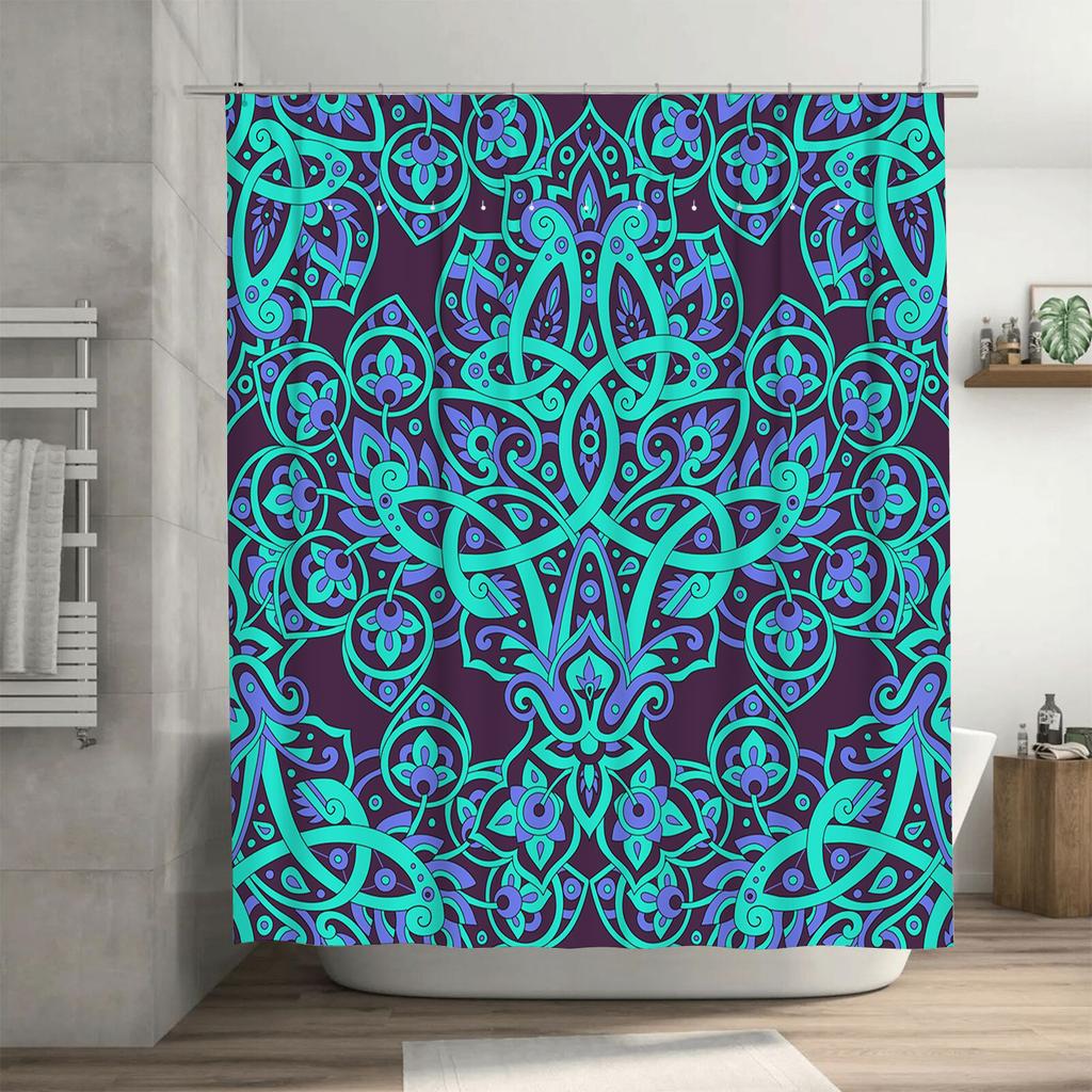 Vintage Paisley Shower CurtainBlue Green Purple Floral Damask Waterproof Home Decor Bathroom Shower Curtain Set 72x84 Inch Black