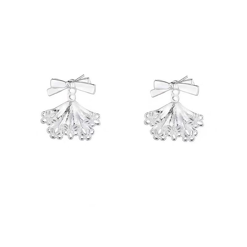 

Zoozmini Bows Lace Unique Stud Earrings Niche Design Classy Earrings Back-Mounted Silver Earrings for Women Bows