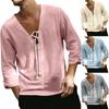 Men's Casual Relaxed Trendy Beach Cotton And Linen Top - Men's 7-inch Sleeve Long Tie-