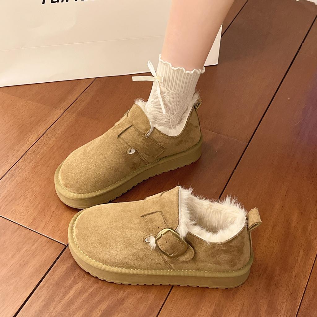 Retro Fluffy Women's Velvet Beanie Shoes, New Winter Lazy Thick-soled One-pedal Warm Cotton Shoes