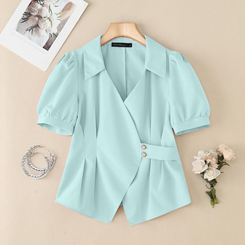 ZANZEA Bluză casual de vară pentru femei cu gât în V și mâneci scurte