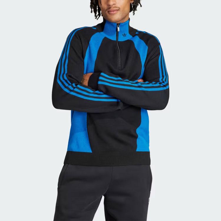 Adidas Originals Colorblock Logo Patchwork Half-Zip Sweater Men Tops Blue IR7127