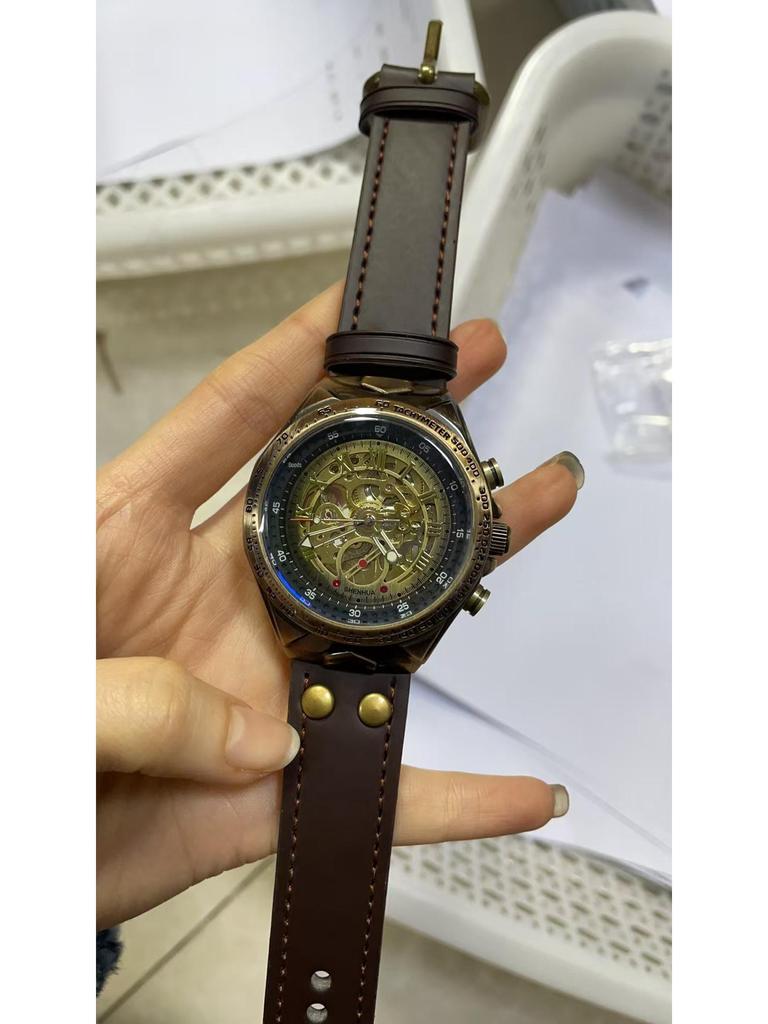 Pánske retro bronzové mechanické hodinky - Dutý dizajn, Automatický pohyb