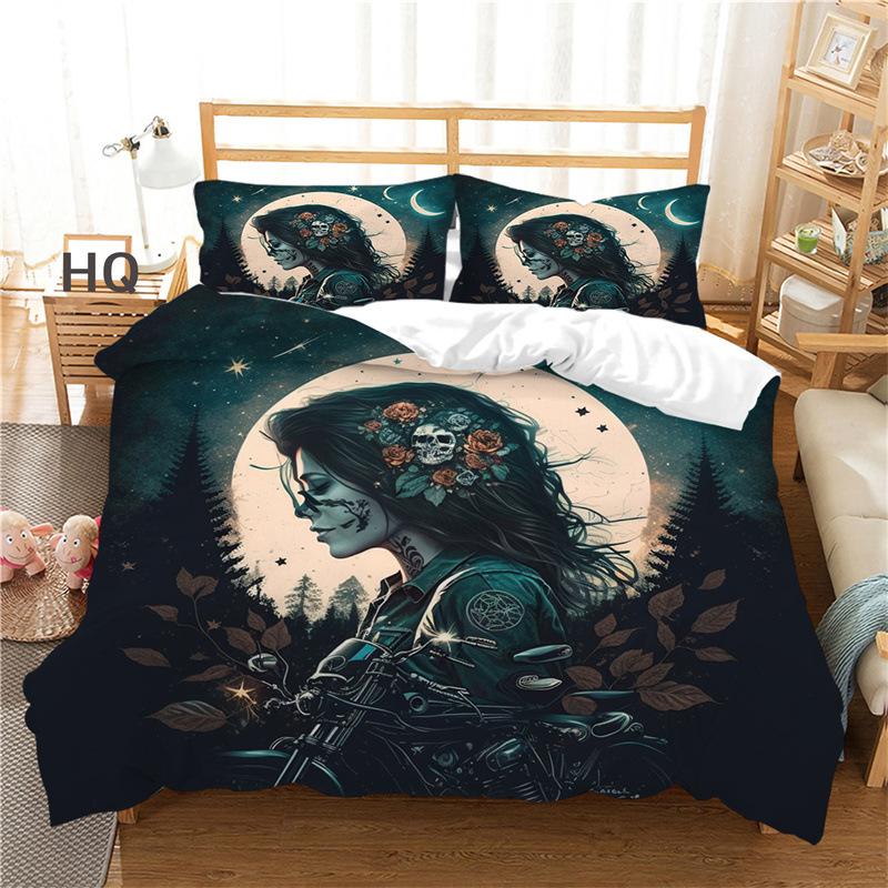 3D Skull Head Series Home Bedding Set Horror Pattern Quilt Cover Pillow Case 2/3 Halloween AU180 * 210 Full Size Home Decoration