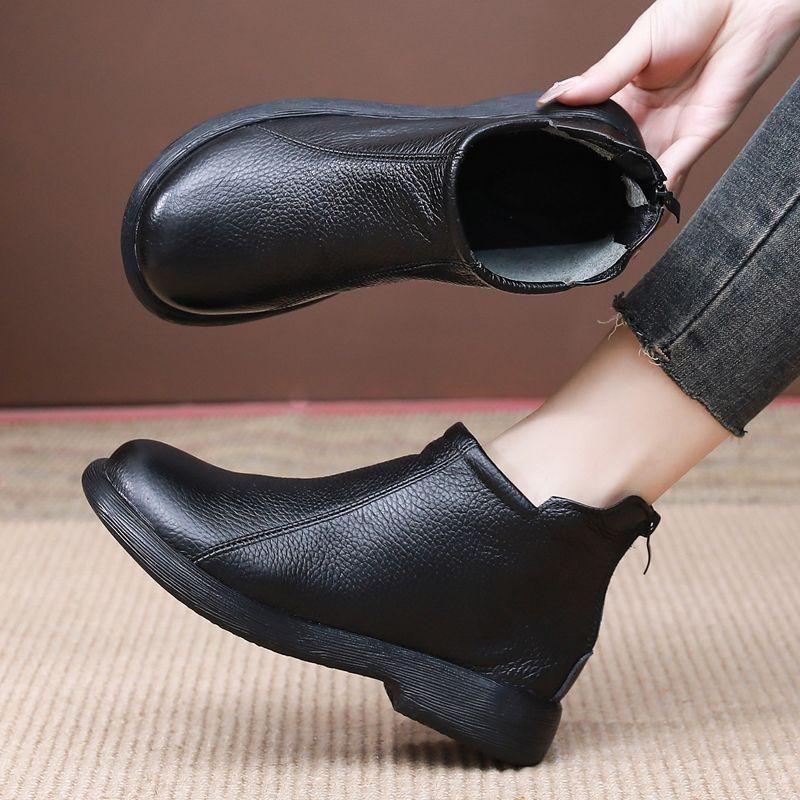 2025 Vintage Dámské Kotníkové Boty z Měkké Kůže - Odolná Oxfordská Podešev, Kulatá Špička, Protiskluzové, Umělá Kůže, Měkká Podešev