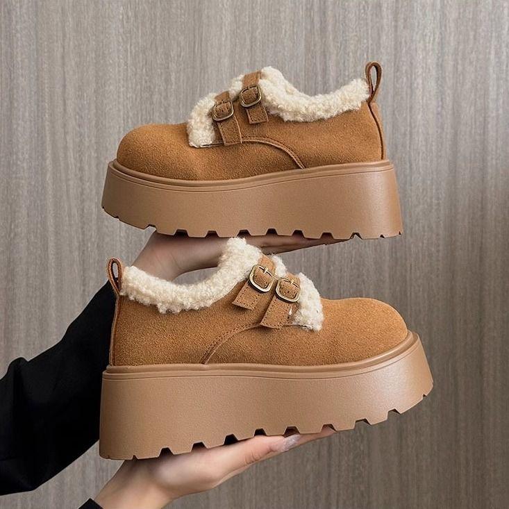Foreign-style Thick-soled Velvet Cold-proof and Warm Cotton Shoes for Women's 2025 Autumn and Winter Loafers, Snow Bread Shoes Outside the Northeast