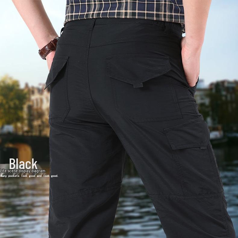 Pánské rychleschnoucí outdoorové turistické kalhoty - Podzim/Zima, S plusovým sametem, Vícekapsové, Volný střih, Velká velikost.