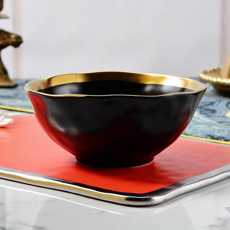 European style gilded ceramic green glazed food bowl, colored glazed fruit salad bowl, European style breakfast bowl, 6-inch bow