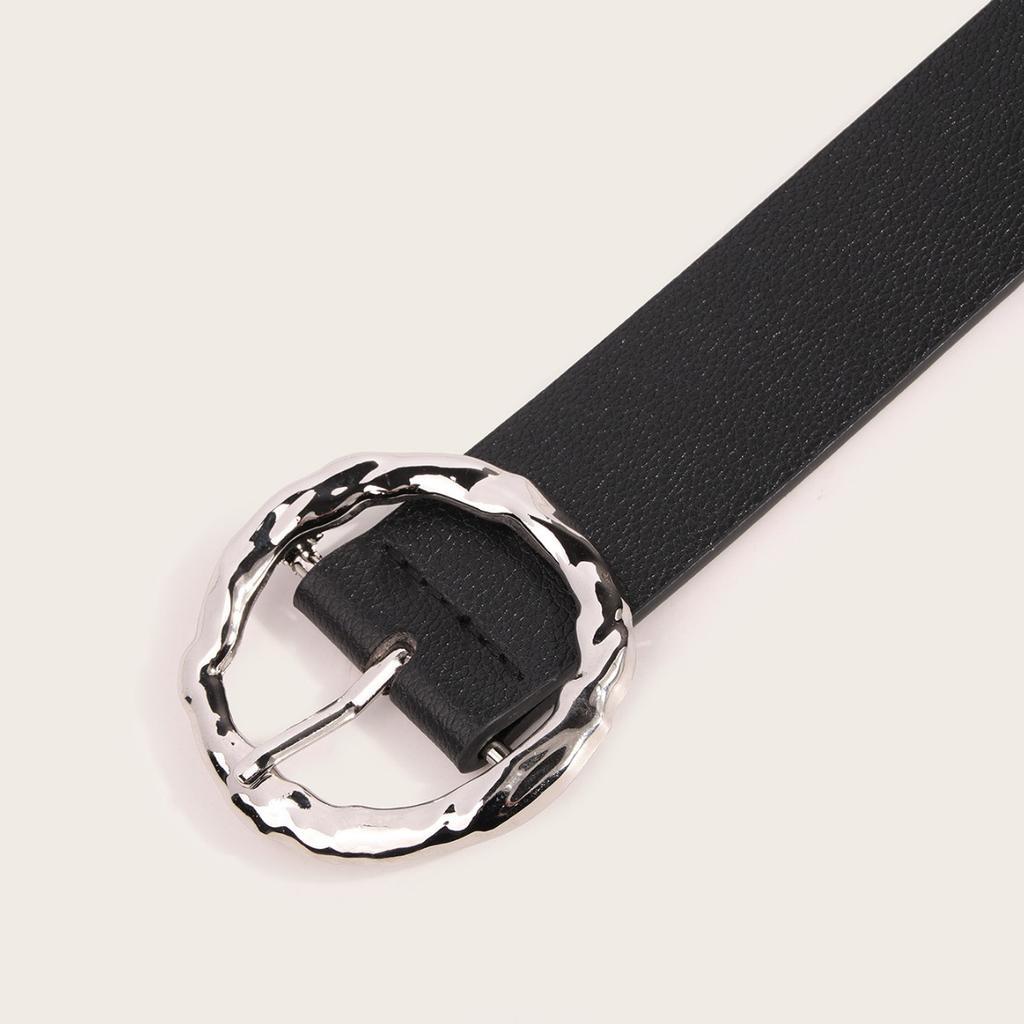 Ladies' Alloy Fashion Summer Chic Style Versatile Round Lychee Pattern Flat Pin Buckle Commuter Faux Leather Strap