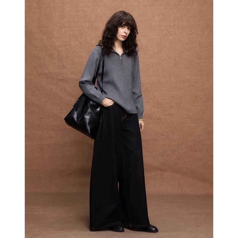 Women's Hooded Half-Zip Color Block Knit Sweater