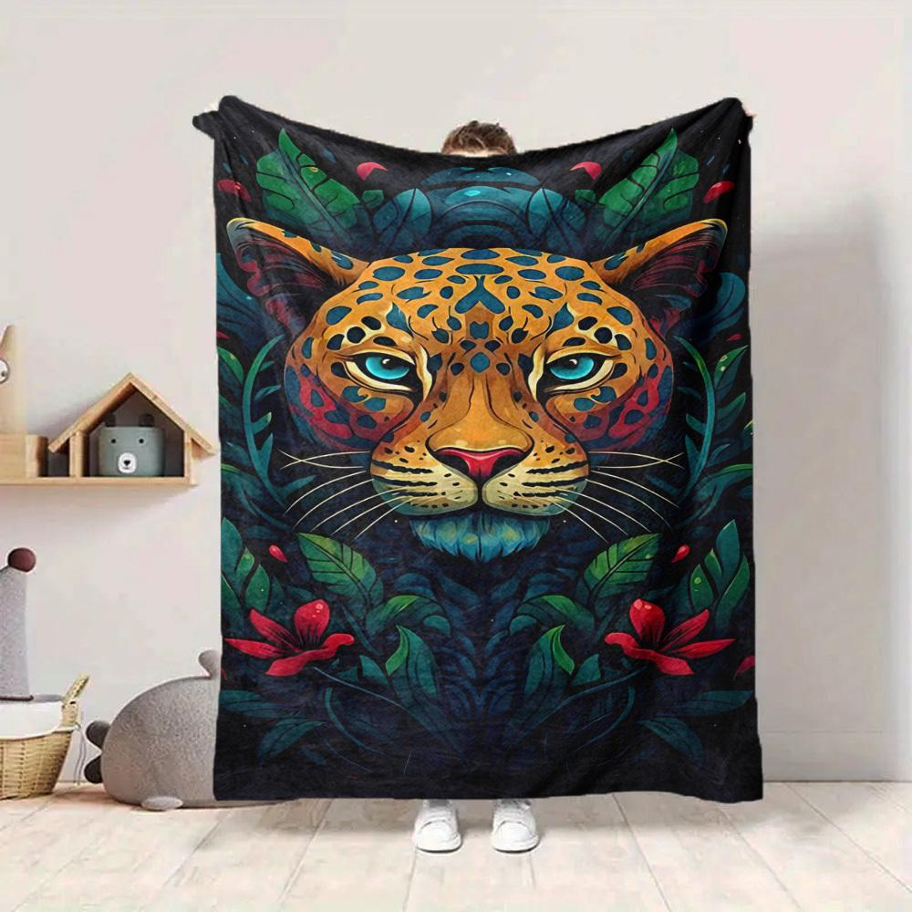 1pc Jaguar Print Soft & Warm Polyester Knit Blanket, Digital Printed, All-Season Throw for Napping, Traveling, Sofa Yy250906017