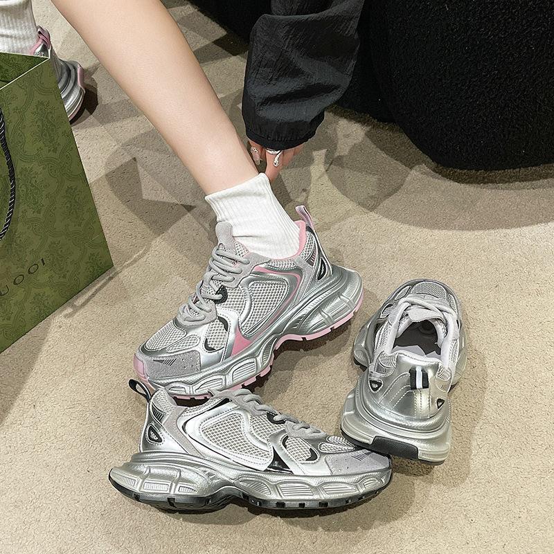 Heightened Wear-Resistant Dad Shoes Women'S  Summer New Silver Breathable Versatile Lightweight Sports Casual Shoes Women