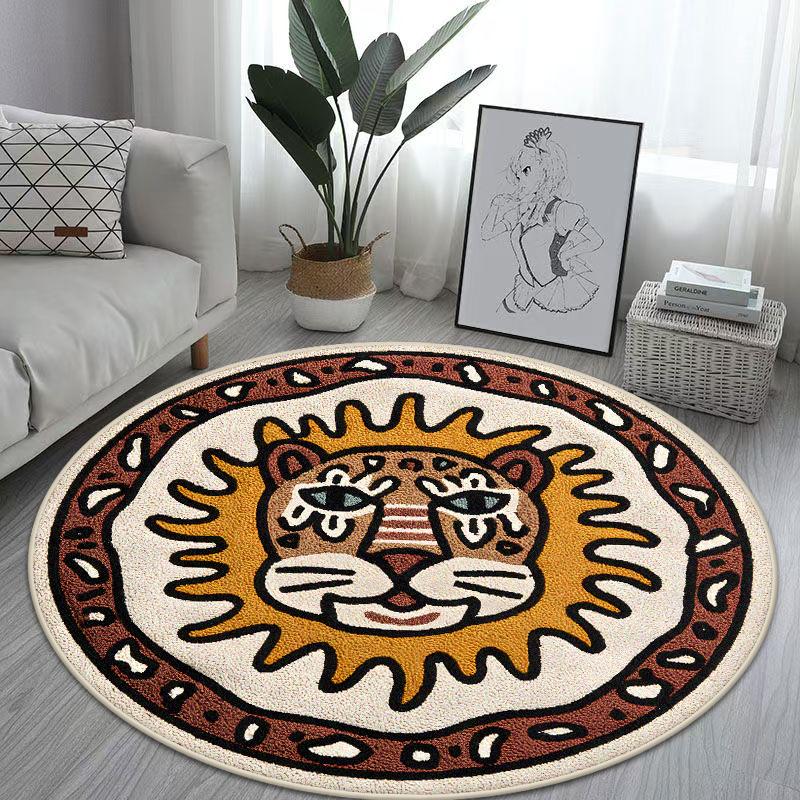 Cute Animal Pattern Rotundity Carpet Living Room Tea Table Foldable Rug Bed End Anti-slip Large Area Easy Cleaning Mat Office