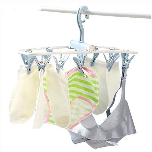 Foshine Folding Stainless Steel Clothes Drying Hanger, 2-Pack, 24 Clothes Pinch Hangers, Portable Hanger, Travel Hanger, Blue, Purple
