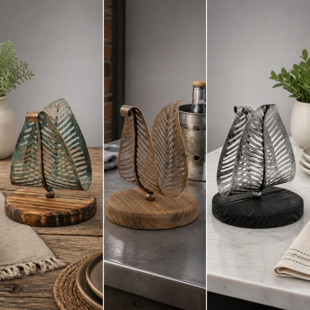 Napkin Holder with Leaf Frame Sturdy Iron Space-Saving