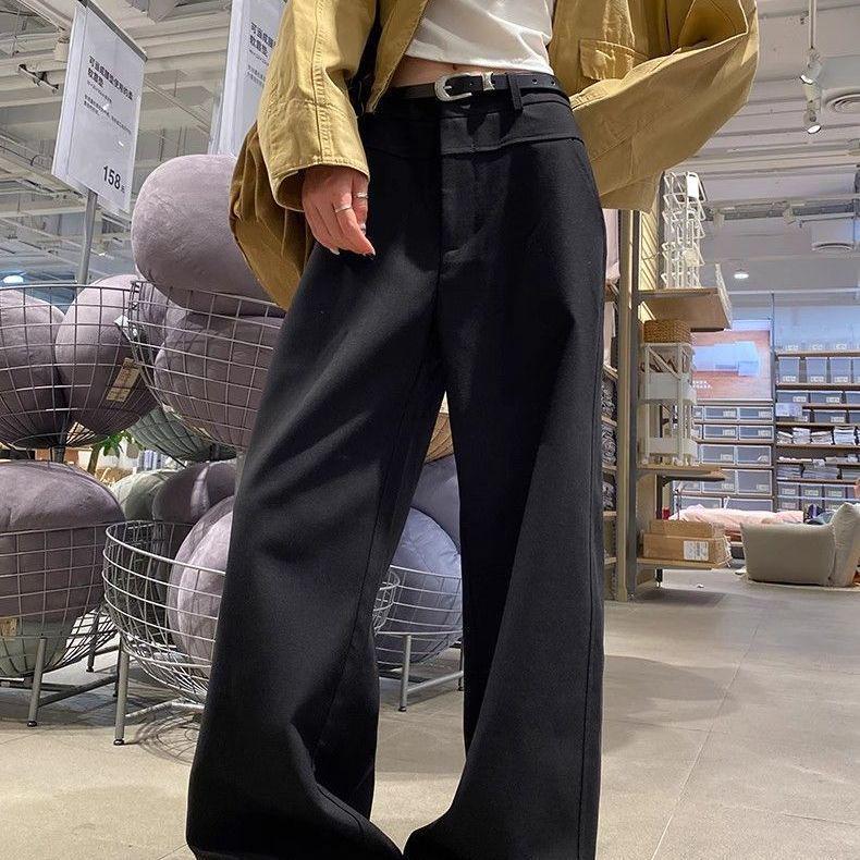 

Women s Khaki Wide-Leg High-Waisted Pants - 2026 Spring/Autumn Slimming Casual Suit Pants 2XL (recommended 135-150 kg) чёрный