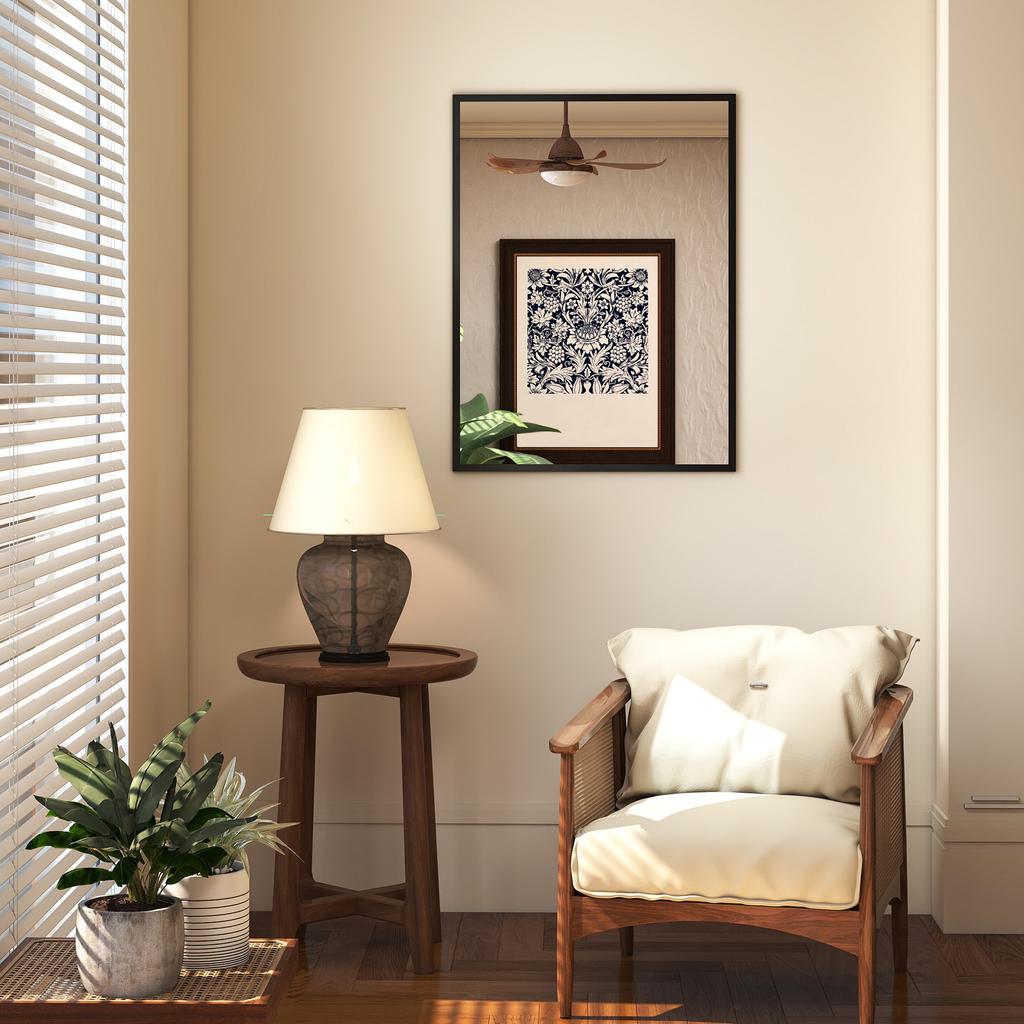 Wall Mirror, Rectangular, 76 x 101 cm, Black Wooden Frame