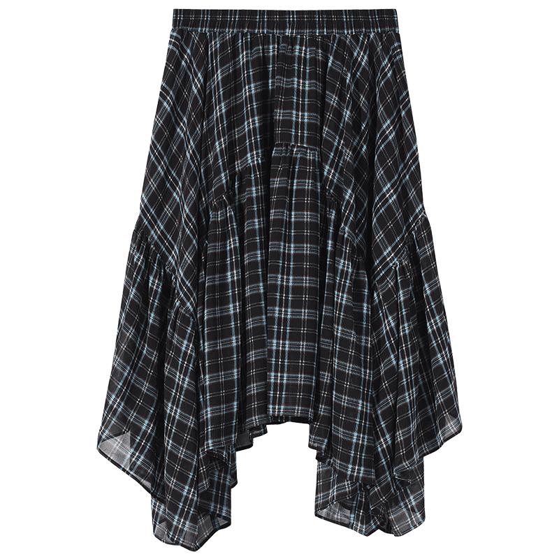 Hotwind Women s 2026 Summer Irregular Plaid Midi Skirt S