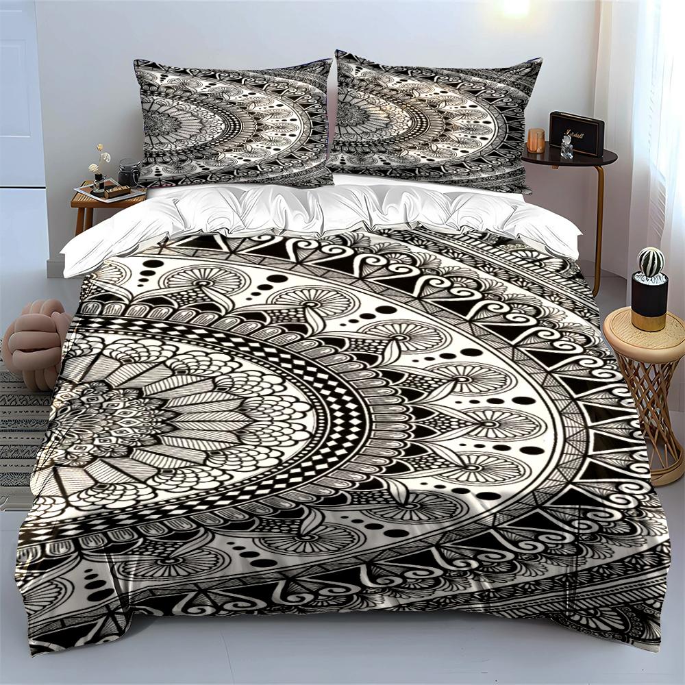 Mandala Pattern Black and White Bedding Set Bedding set (1 duvet cover, 2 pillowcases, duvet not included)