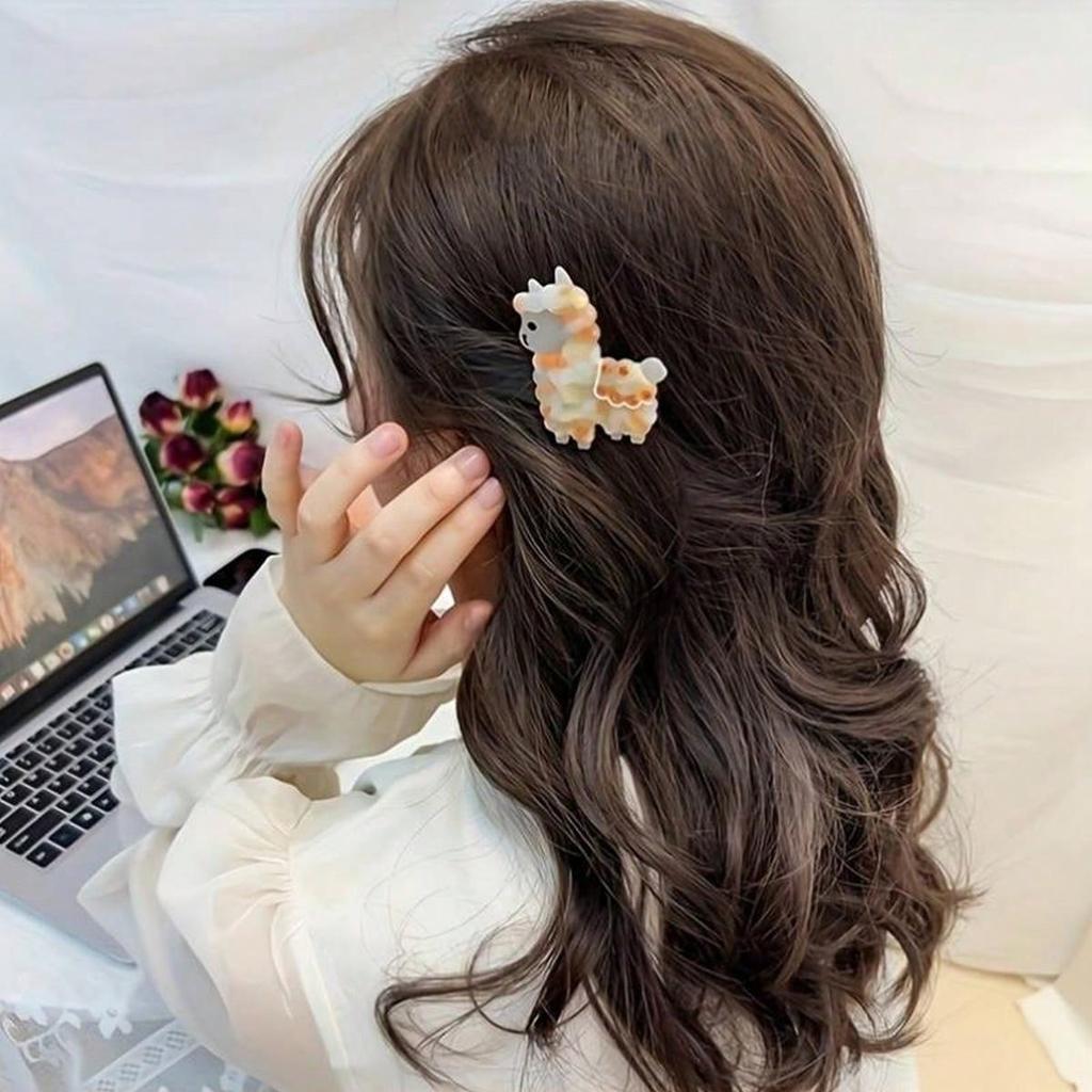 1pc new dopamine splicing diamond inlaid acetic acid alpaca hair clip cute girl heart flat clip shark clip hair accessory