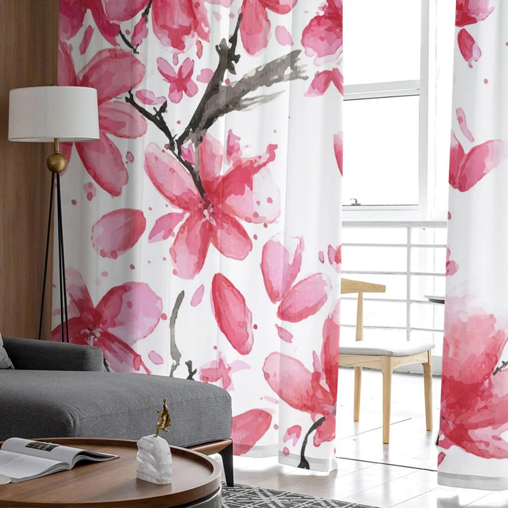 Art Cherry Blossom Branch Moderní tištěné tylové závěsy do ložnice Balkonová výzdoba oken Kreativní móda Domácí průsvitná záclona