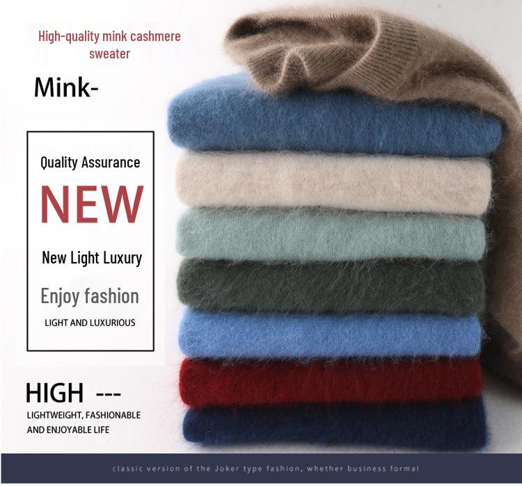 Men's Plus Size Cashmere Mink Velvet Round Neck Sweater - Thickened, Loose Fit for Autumn/Winter