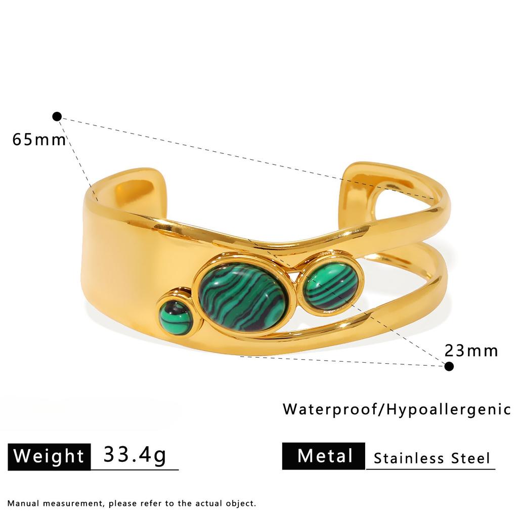 French Natural Stone European American Vintage Open Ring Stainless Steel Gold-Plated Bracelet Ring Combination Fashion Bangle