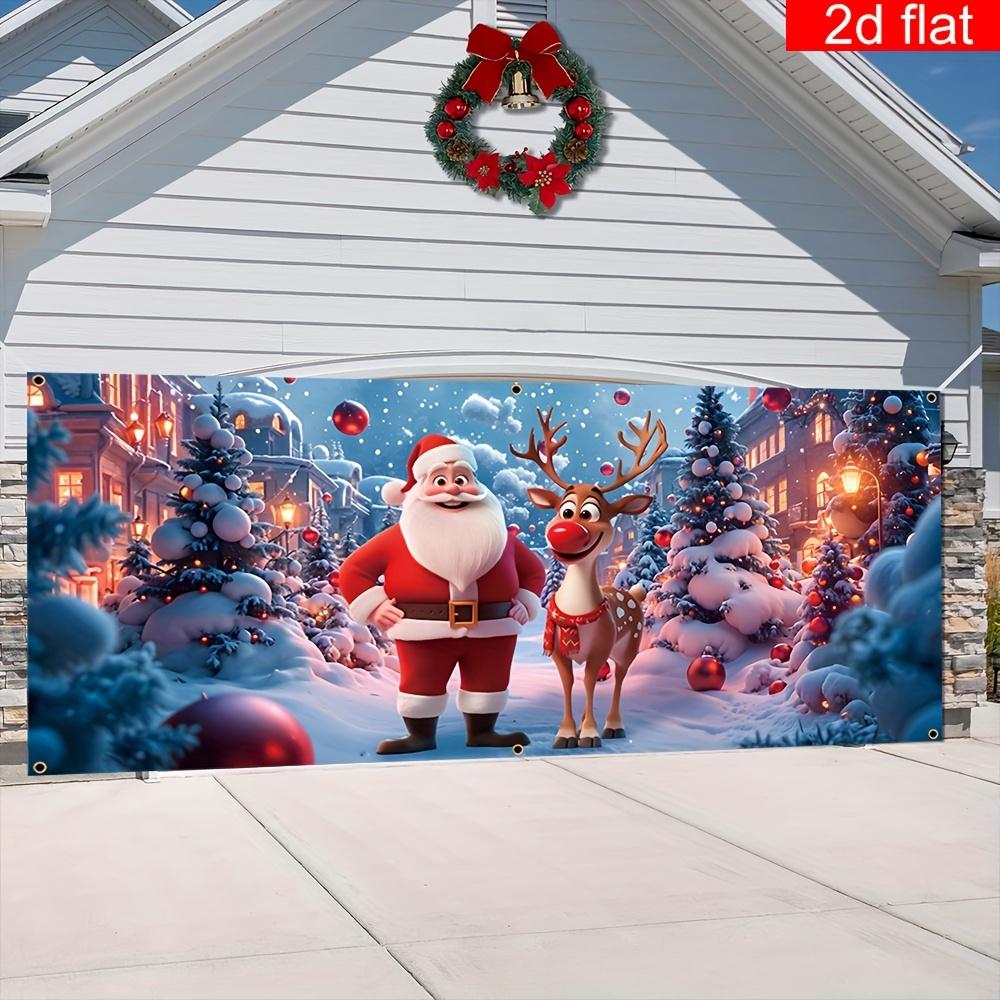 2D flat banner 1 large Christmas polyester garage door banner cartoon snow Santa sika deer pattern