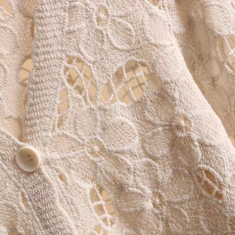 Women's Bohemian Hollow Knit Cardigan - Cotton Short-Sleeve, Lightweight for Spring/Summer
