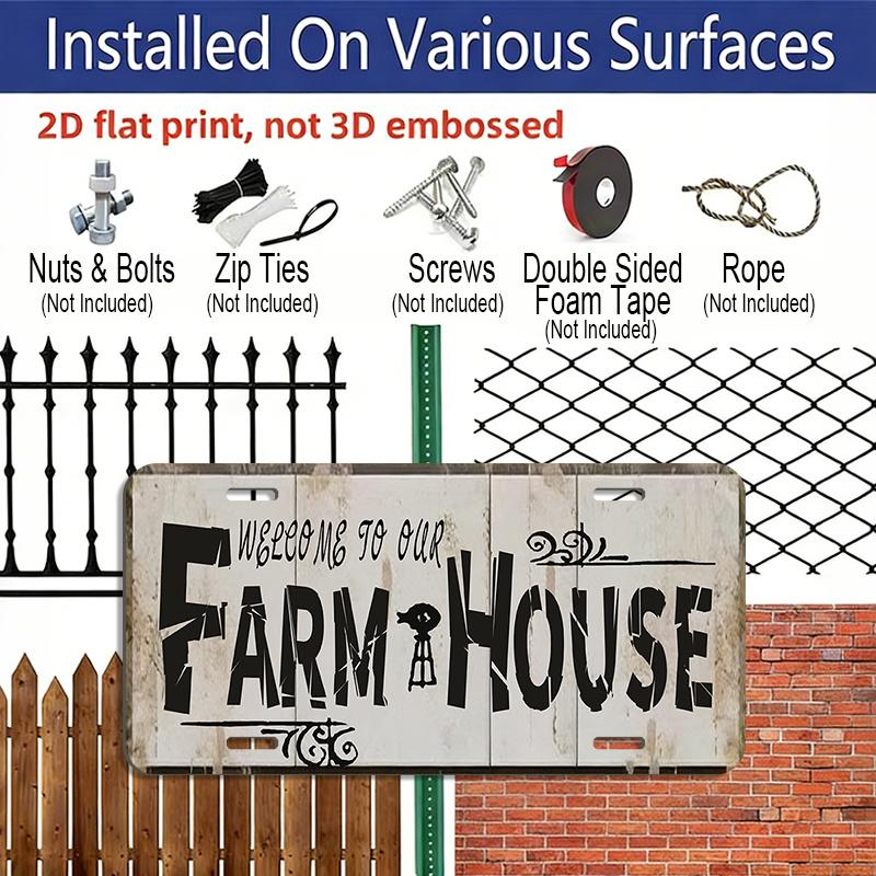 2D Flat 1pc Vintage Metal Aluminum Sign Decoration | Welcome To Our Farmhouse, 12'' × 6'' Retro Sign, Outdoor Plaque & Wall Art for Farmhouse, Porch