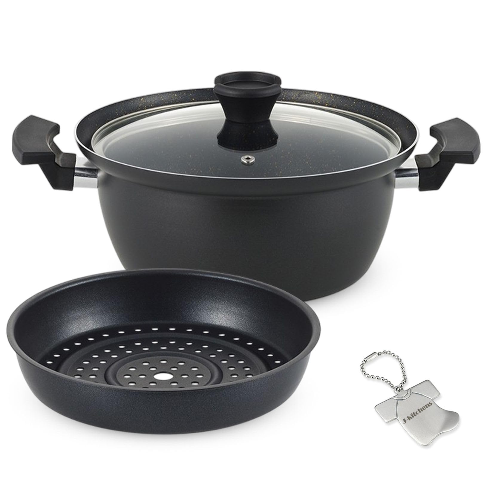 

J-kitchens 24cm Induction Compatible Steamer/Simmering Pot with Fluoroplastic Coating and Original Kankiri-kun T-Shirt