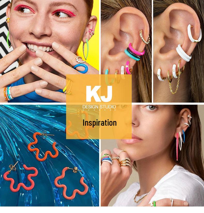 Kenjie Vivid Drip Oil Floral Geometric Hoop Earrings with Silver Needle