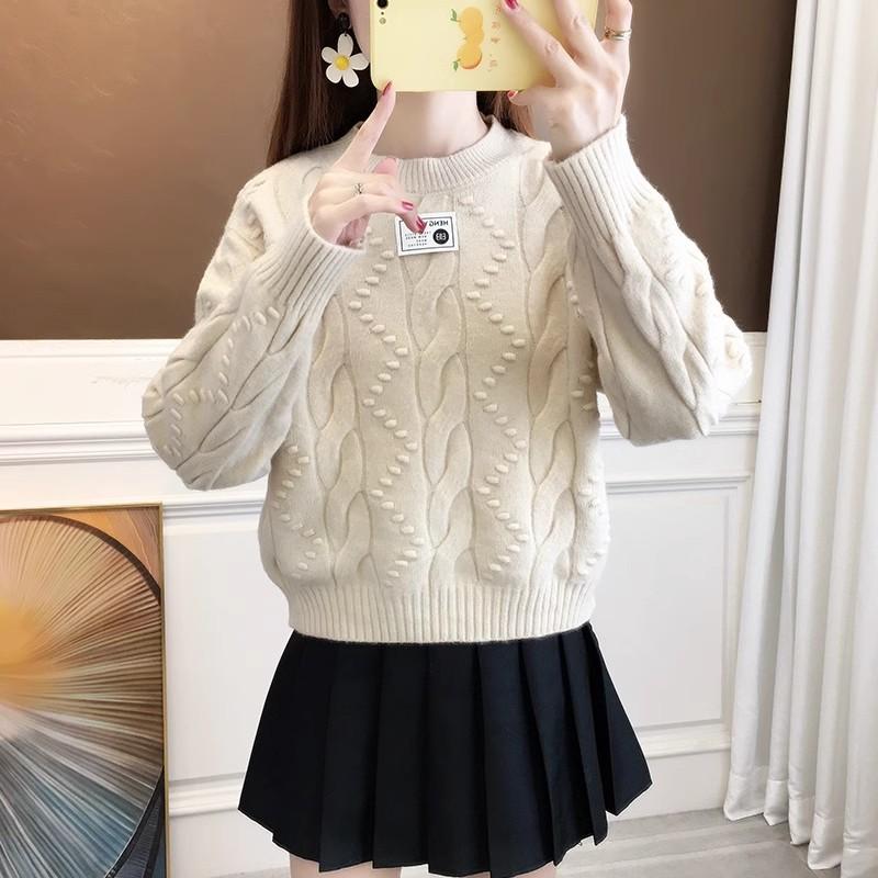 DAFIFY Women's Fashion Casual Fall Winter Solid Color Print Long Sleeve O-Neck Sweaters