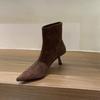 High-heeled Pointed Suede Khaki Short Boots Women's Shoes New Spring and Autumn Single Boots Korean Small Naked Boots