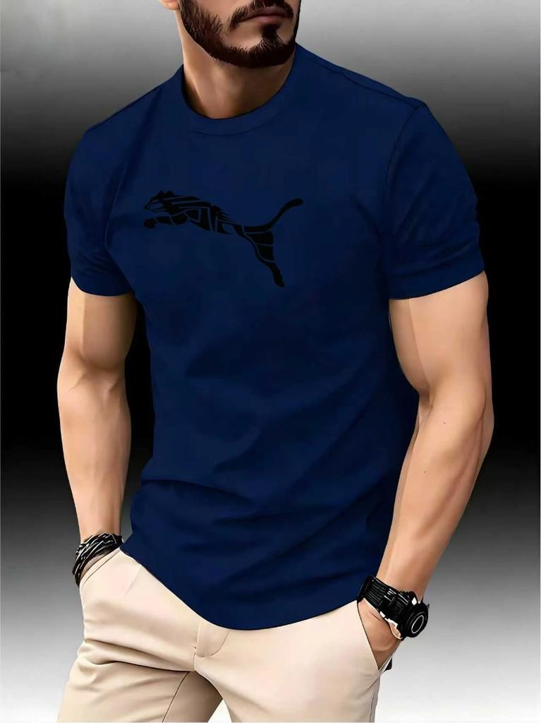 New cotton comfortable summer luxury Unisexs fashion fox leopard print Tshirt round neck casual trend YK fitness sports Tshirt