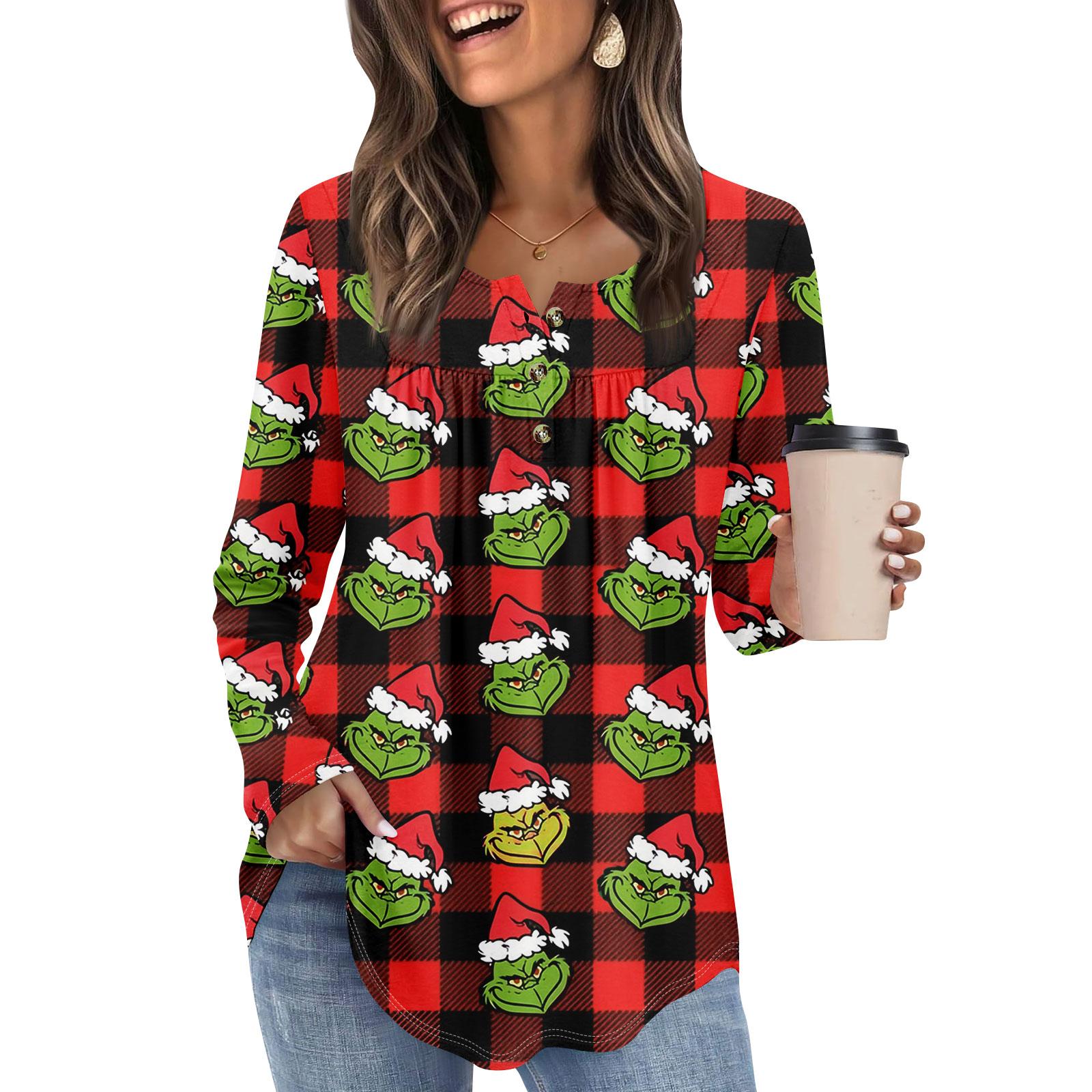 

Женская туника с длинным рукавом, свободные топы, повседневные топы оверсайз, плиссированная туника, застегивающаяся на пуговицы, повседневные женские топы с принтом XL винный